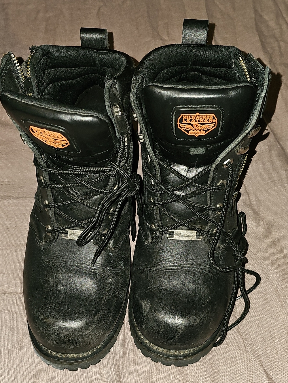 Men's Black Lace-Up Work Boots with Side Zipper